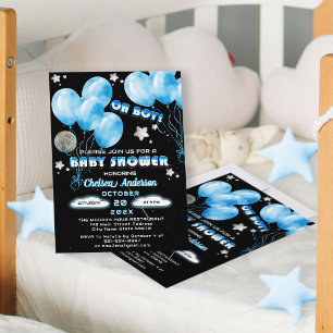 Invitation Jote Oh Boy Blue Balloons Night Stars Baby shower