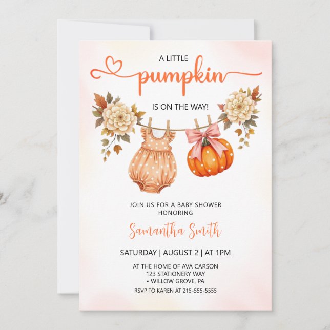Invitation Jote Petit Citrouille Automne Baby shower Automne (Devant)
