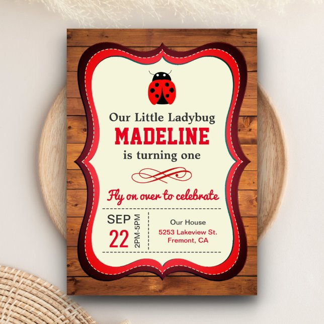 Invitation Jote Red Ladybug Girls First Birthday Party (Créateur téléchargé)