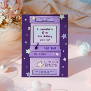 Invitation Jote Retro Purple Arcade Anniversaire de enfant de