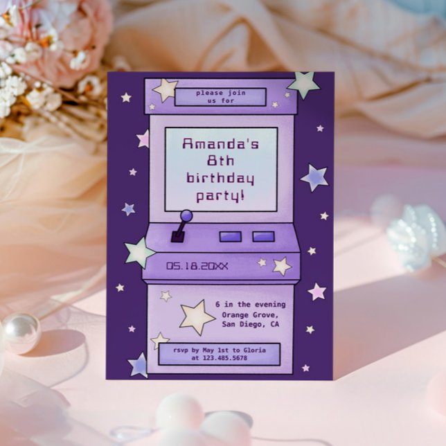 Invitation Jote Retro Purple Arcade Anniversaire de enfant de (Créateur téléchargé)