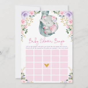Invitation Jote rose violet Eléphant Baby shower Jeu