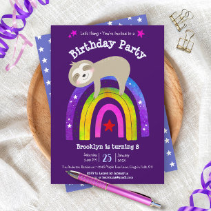 Invitation Jote Sloth Boho Arc-en-ciel moderne Anniversaire v