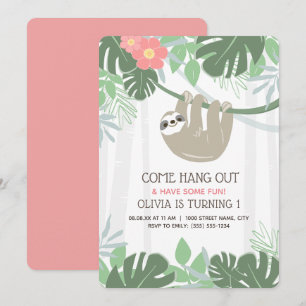 Invitation Jote Sloth Palm Tropical Feuille Anniversaire