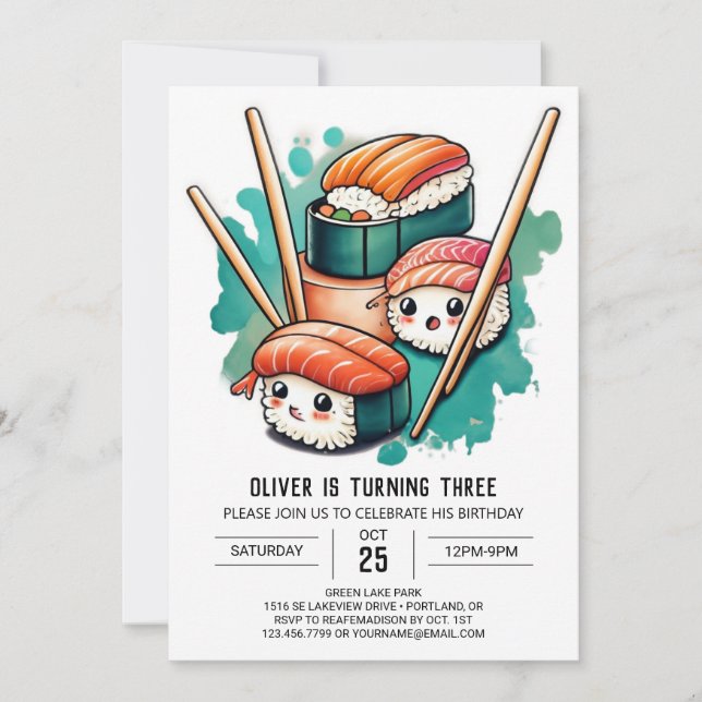 Invitation Jouer à Sushi Rolls Anniversaire (Devant)