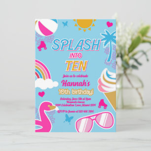 Invitation Jouer dans dix Pool Party Anniversaire Fille été