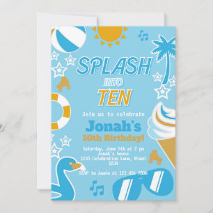 Invitation Jouer dans dix Pool Party Anniversaire Garçon été