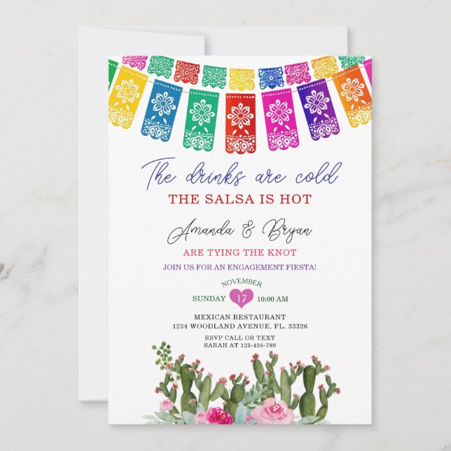 Invitation Jouer Le Knot Cactus Fiançailles Floral Fiesta (Devant)