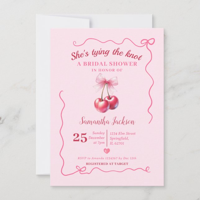Invitation Jouer le noeud cerisier Fête des mariées dessinée  (Devant)