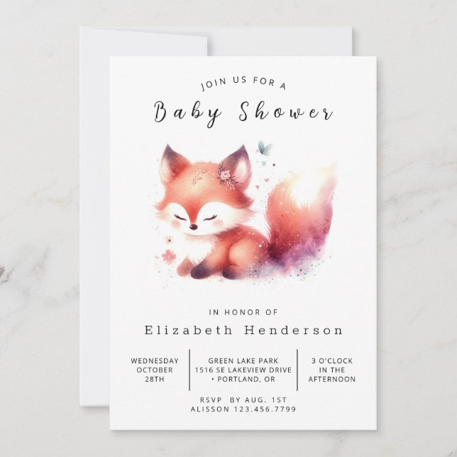 Invitation Jouer Petit Renard Thème Fox Baby shower (Devant)
