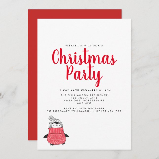 Invitation Jouer Pingouin Fête de Vacances (Devant / Derrière)