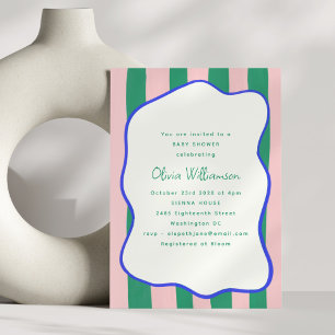 Invitation Jouer Pink Green Wavy Stripes Baby shower