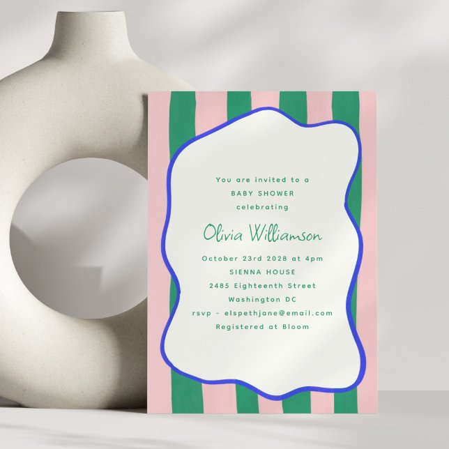 Invitation Jouer Pink Green Wavy Stripes Baby shower (Créateur téléchargé)