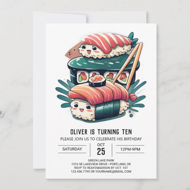 Invitation Jouer Sushi Rolls modifiable Anniversaire (Devant)