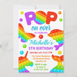 Invitation Jouet anti-stress Pop It arc-en-ciel pour annivers