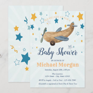 Invitation Jouet Avion, Fête Bébé Étoiles