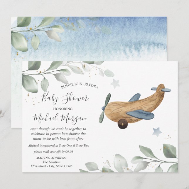 Invitation Jouet d'avion Baby shower par courrier (Devant / Derrière)