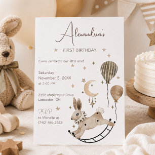 Invitation Jouet Lapin Vintage avec Ballons Fête d'Anniversai