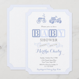 Invitation Jouets anciens ABC blocs Baby shower garçon intemp