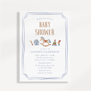 Invitation Jouets Aquarelle Cheval à Bascule Baby Shower Garç