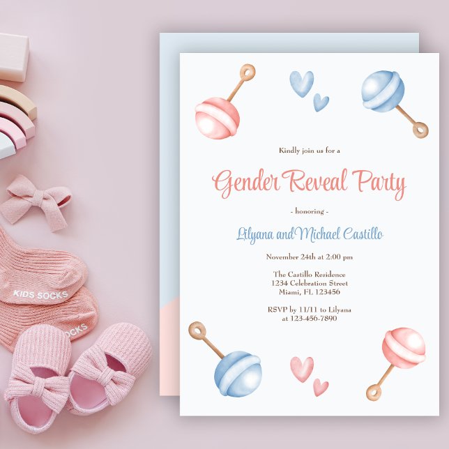 Invitation Jouets bébé bleu rose moderne Sexe Revevela Party (Créateur téléchargé)