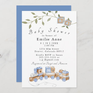 Invitation Jouets bleus, train et blocs Baby shower Invitatio