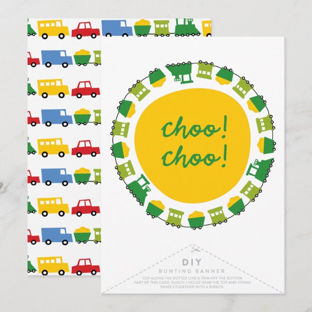Invitation Jouets de garçons Transport Bonne bannière de fête (Devant / Derrière)