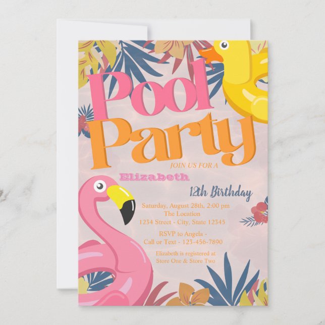Invitation Jouets de la fête de la piscine cool Feuilles trop (Devant)