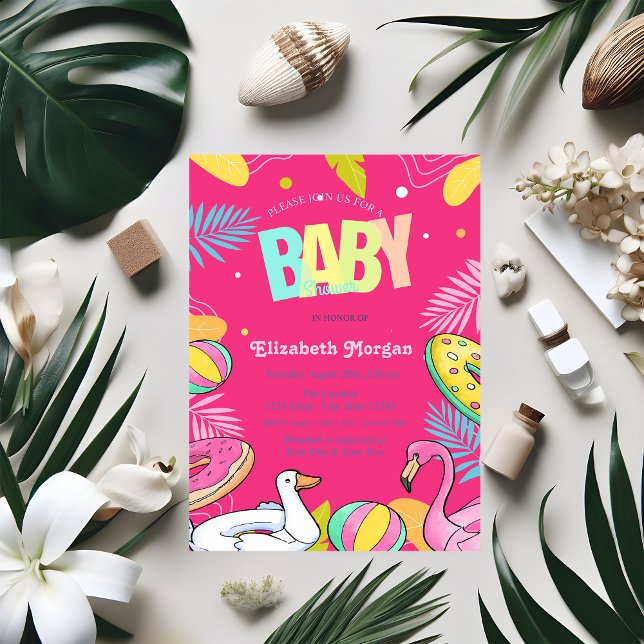 Invitation Jouets de la piscine Baby shower Feuille rose (Créateur téléchargé)