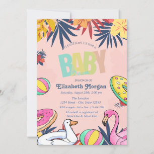 Invitation Jouets de piscine Fête de bébé Hawaï Hibiscus