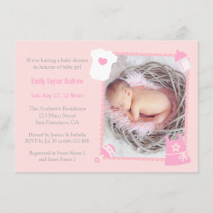 Invitation Jouets et bouteille Photo Baby Girl Douche Invitat