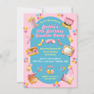 Invitation Jouets poupées roses Stwood Sleepover fête d'anniv