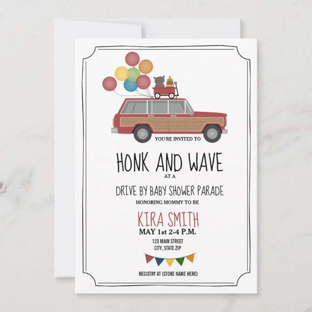 Invitation Jouets principaux de Baby shower Wood SUV Wagon (Devant)