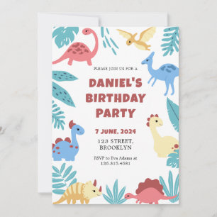 Invitation Joueur coloré Illustrative Dinosaure Anniversaire