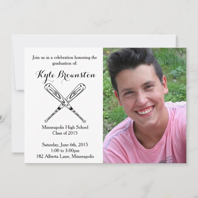 Invitation Joueur de baseball Graduation Party Photo Invitati (Devant)