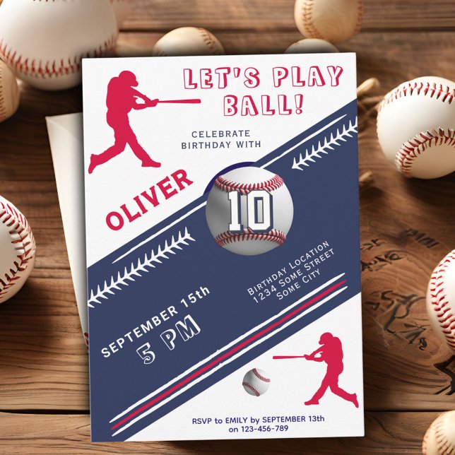Invitation Joueur De Baseball Moderne À Thème Anniversaire (Créateur téléchargé)