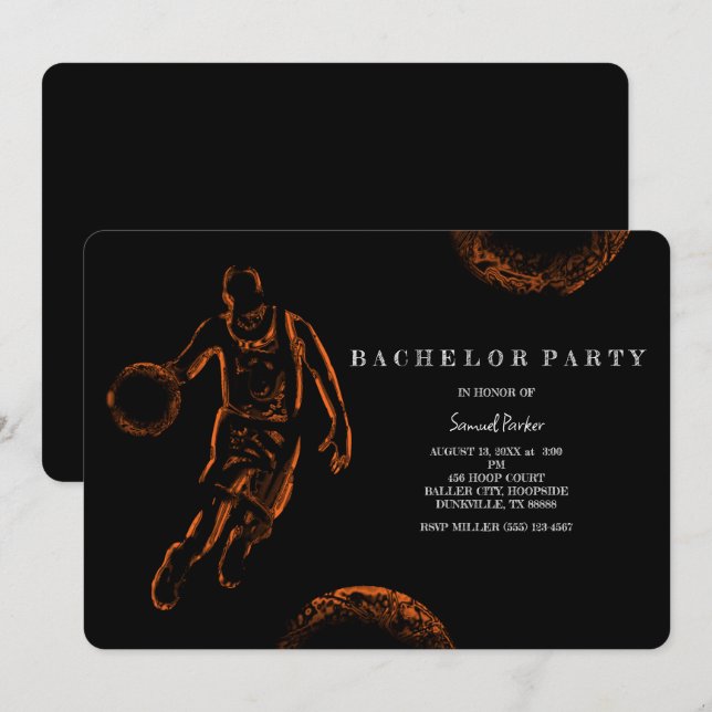Invitation Joueur de basket-ball Bachelor / Sports de fête d' (Devant / Derrière)