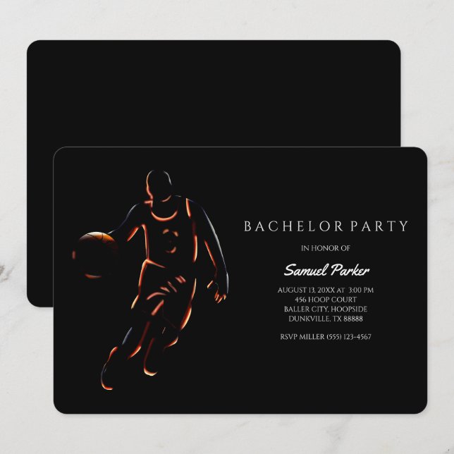 Invitation Joueur de basket-ball Bachelor / Sports de fête d' (Devant / Derrière)