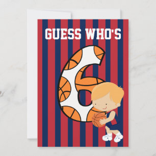 Invitation Joueur de basket-ball bleu et rouge 6e anniversair