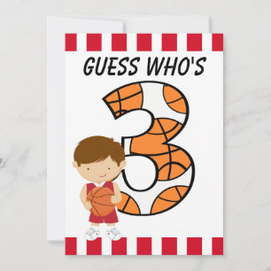 Invitation Joueur de basket-ball rouge et blanc 3e anniversai
