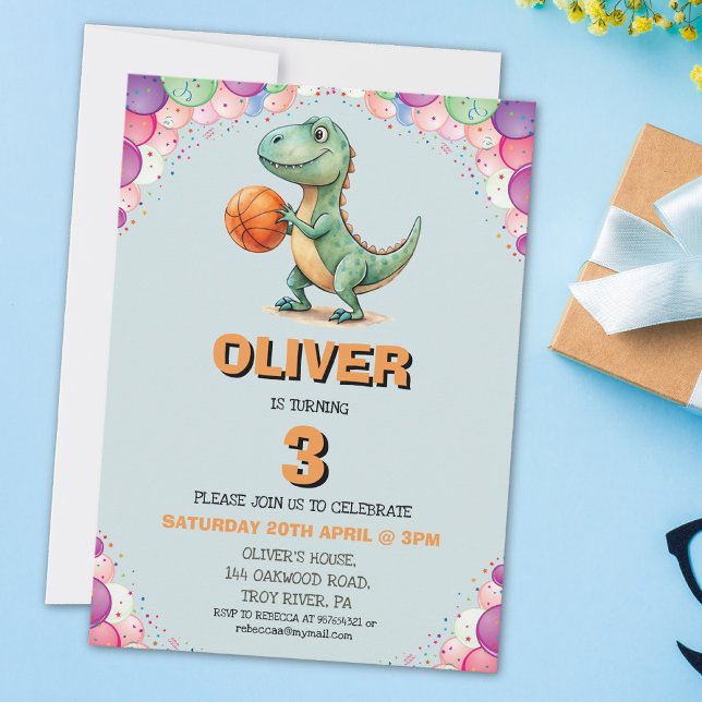 Invitation Joueur de basket-ball T-rex Anniversaire (Créateur téléchargé)