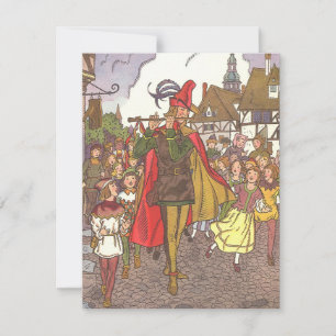 Invitation Joueur de flûte de Hamelin Conte de fée vintage pa