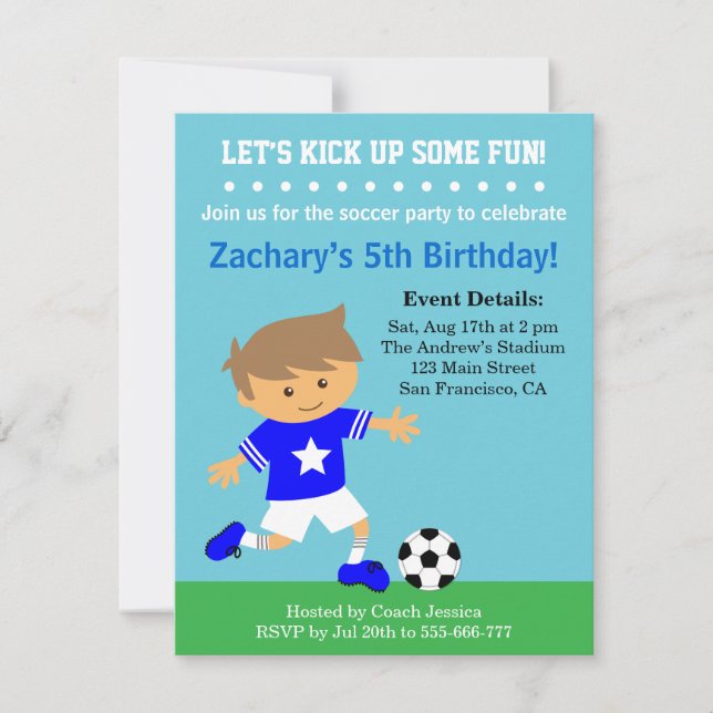Invitation Joueur De Football, Fête D'Anniversaire Thématique (Devant)