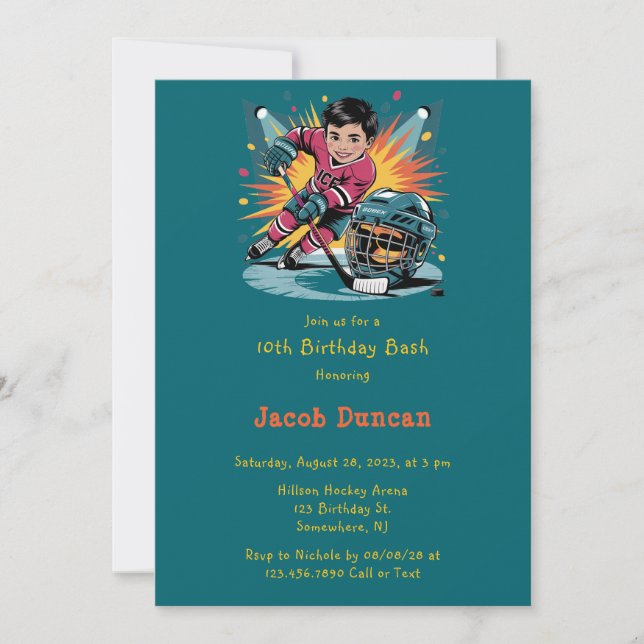Invitation Joueur de hockey pop art Anniversaire Bash (Devant)