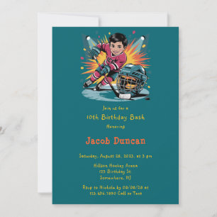 Invitation Joueur de hockey pop art Anniversaire Bash