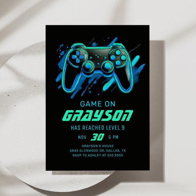 Invitation Joueur de jeu vidéo Neon Anniversaire (Créateur téléchargé)