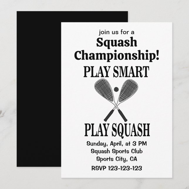 Invitation Joueur d'équipe de squash sportif Jouez au squash (Devant / Derrière)