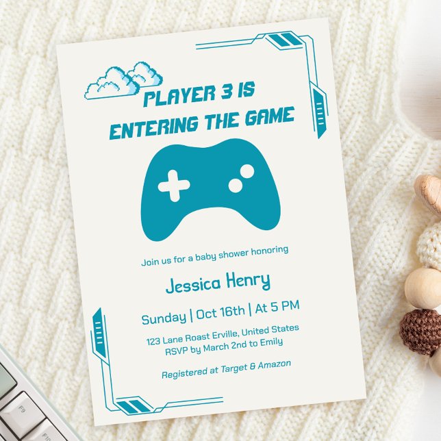 Invitation Joueur vidéo moderne 3 Baby shower de jeu (Créateur téléchargé)