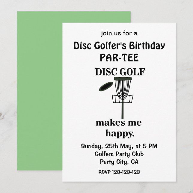 Invitation Joueurs de Disc Golf Golf Anniversaire Disc Golf (Devant / Derrière)
