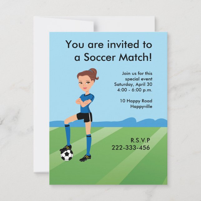Invitation Joueuse de football féminin personnalisée (Devant)